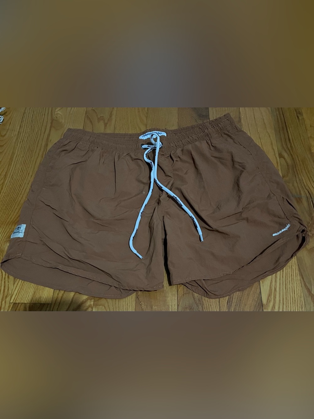 Men's Rust Athletic Swim Shorts with White Drawcord
